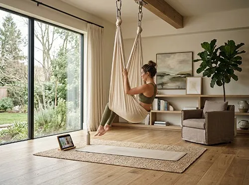 Prática de yoga aéreo online